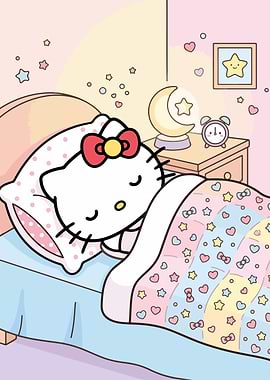 Hello Kitty Sleeping in Bed