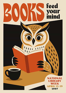 Vintage National Library Week Owl Poster