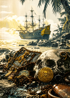Pirate Treasure and Shipwreck Scene