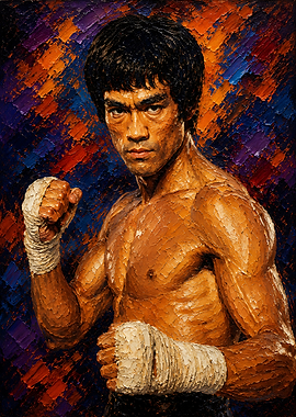 Impressionist Oil Painting of Bruce Lee
