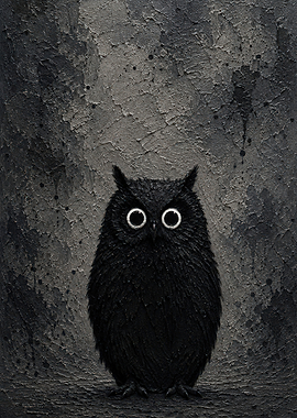 Textured Black Owl Painting