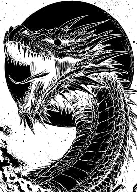 Black and White Dragon Illustration