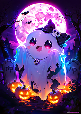 Cute Kawaii Ghost Halloween Illustration