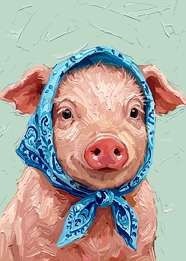 Cute Piglet Wearing Blue Bandana