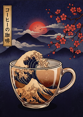 Great Wave Coffee Cup Art