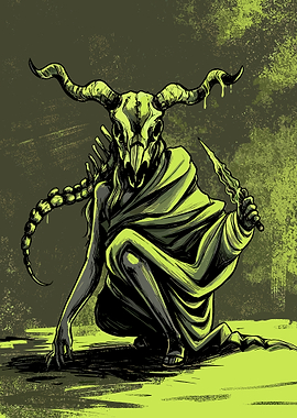 Horned Skull Creature Illustration