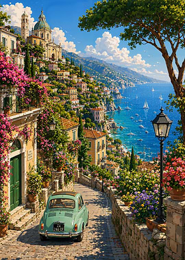 Vintage Car on Italian Coast
