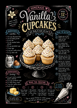 Homemade Vanilla Cupcakes Recipe Chalkboard Art