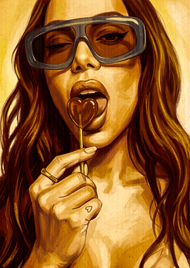 Stylish Woman With Heart Lollipop