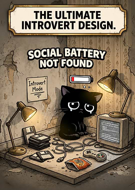 Introvert Cat Gaming Setup Illustration