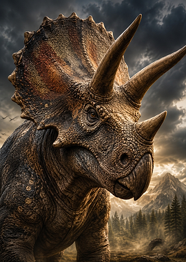 Majestic Triceratops in Prehistoric Landscape
