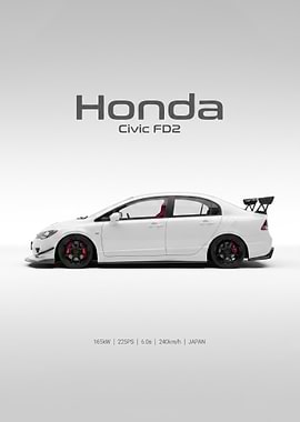 Minimalist Civic FD2 white Poster