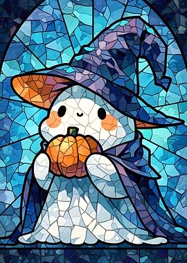 Stained Glass Cute Halloween Ghost