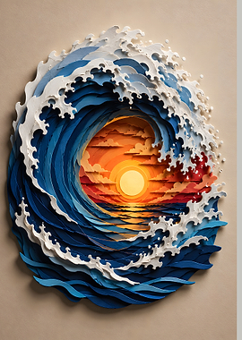 Golden Sunset Wave Crash Papercraft