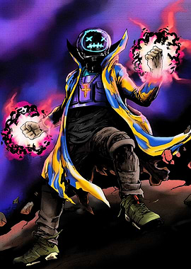 Cyberpunk Warrior with Glowing Energy Orbs