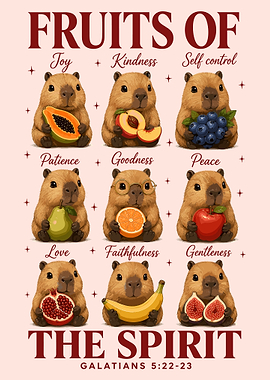 Cute Capybara Fruits of the Spirit Christian Educational Wall Art Poster
