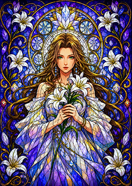 Aerith Gainsborough Stained Glass Portrait