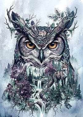 Owl Double Exposure Art