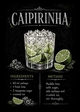 Caipirinha Cocktail Recipe Chalkboard Art