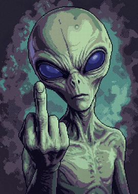 Pixel Art Alien Giving Middle Finger