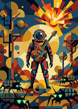 Astronaut Rocker in Geometric Landscape