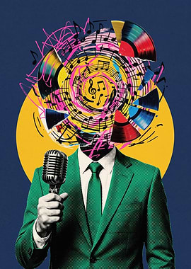 Surreal Musician with Vinyl Head