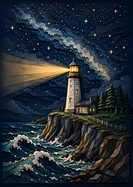 Coastal Lighthouse Milky Way Papercraft