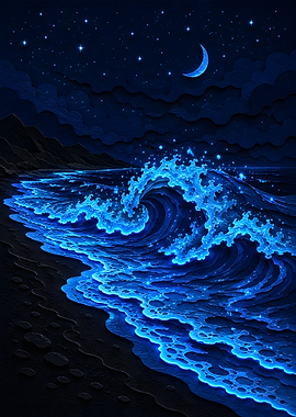 Bioluminescent Glowing Waves Night Papercraft
