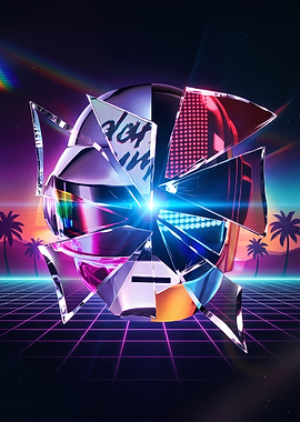 Daft Punk Shattered Helmet Synthwave Art