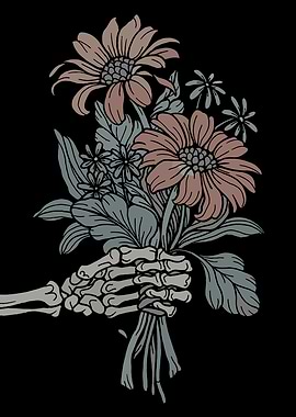 Skeleton Hand Holding Floral Bouquet