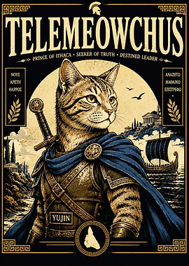 Telemeowchus Ancient Greek Cat Warrior Poster
