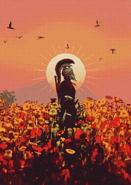 Spartan Warrior in a Poppy Field