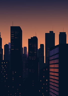 Minimalist City Skyline at Sunset