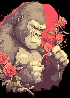 Gorilla Holding Red Roses Illustration