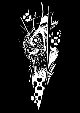 Stylized Owl and Floral Tattoo Design