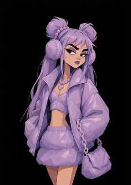 Stylish Anime Girl in Lavender Outfit