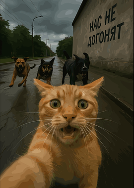 Cat Taking Selfie While Being Chased
