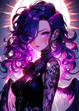 Gothic Anime Girl with Angel Wings