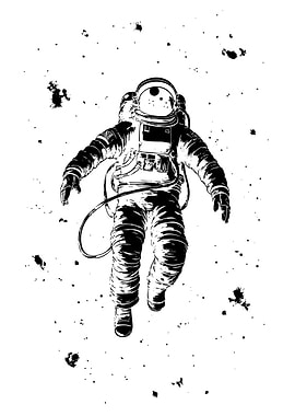 Floating Astronaut Ink Illustration
