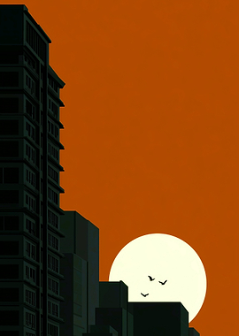 Minimalist Cityscape at Sunset