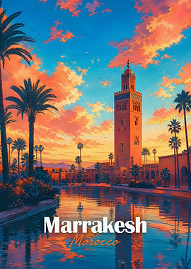 Marrakesh Morocco Sunset Travel Poster