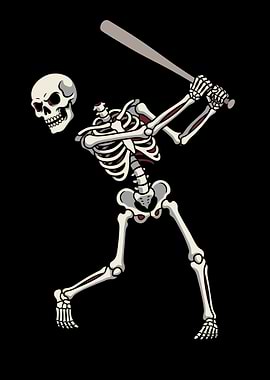 Skeleton Baseball Player Swinging Bat