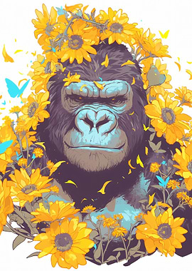 Gorilla Surrounded by Vibrant Sunflowers
