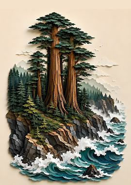 Coastal Redwood Forest Ocean Cliff Papercraft