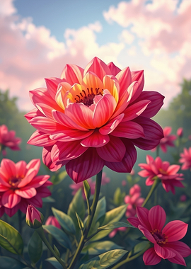 Vibrant Pink Dahlia Flower Garden