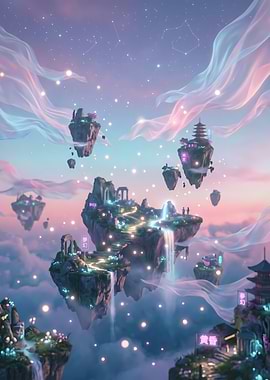 Floating Islands in Dreamy Sky