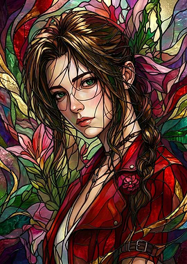 Stained Glass Portrait of Aerith Gainsborough