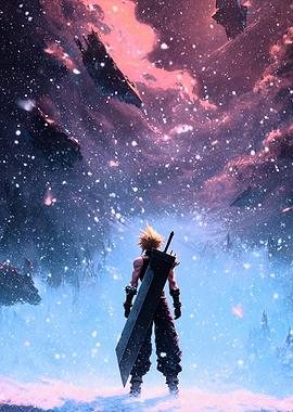 Cloud Strife in Snowy Wasteland