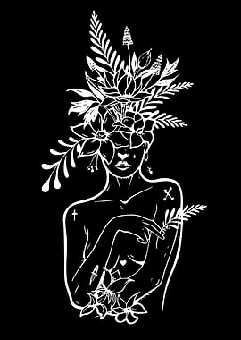 Floral Goddess Line Art Illustration