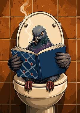 Pigeon Reading on the Toilet